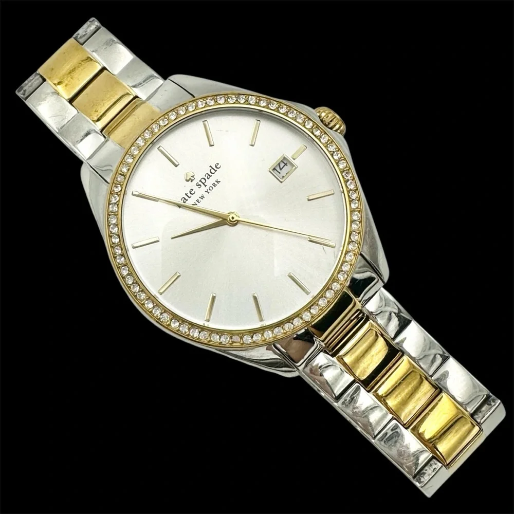 Kate Spade Gold & Silver Tone Analog Watch with Crystal Bezel WORKING